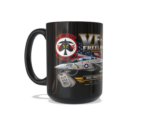 VF-21 Freelancers F-14 Tomcat Mug - Ships Free – USS Independence CV-62 | 15 oz Black Ceramic