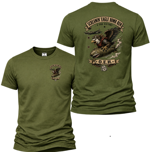 Screamin’ Eagle Bomb Run Shirt – Operation Engraved Honor WWII Bomber Nose Art Tee