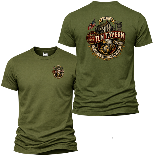 Tun Tavern Marine Tribute Shirt – Born in a Bar Est. 1775 Bar & Grill Tee