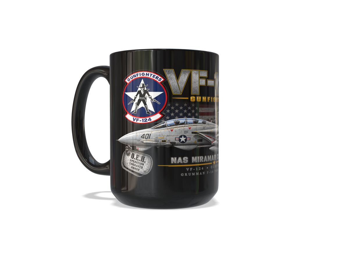 VF-124 Gunfighters F-14A Tomcat – NAS Miramar 1976 – 15 oz Black Tribute Coffee Mug