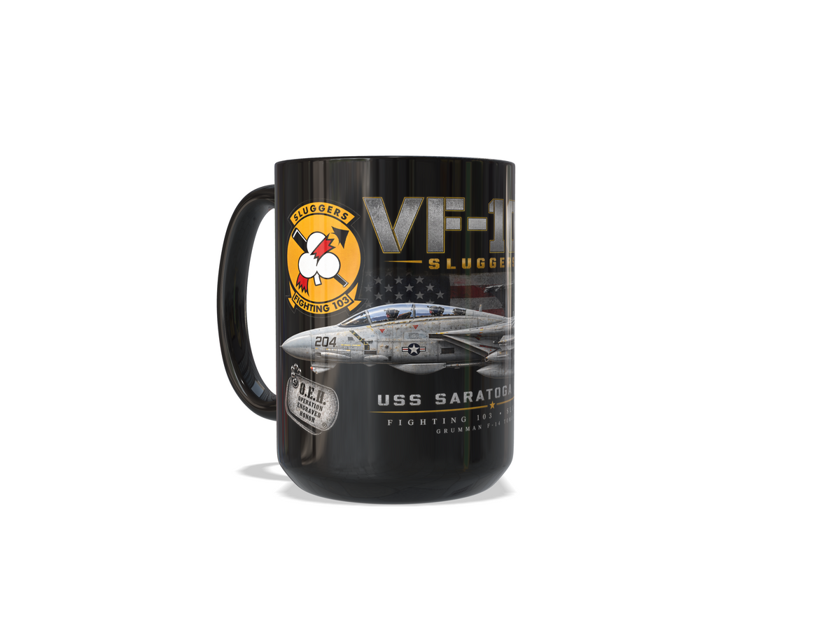 VF-103 Sluggers F-14 Tomcat USS Saratoga CV-60 Tribute – 15 oz Black Mug - Ships Free