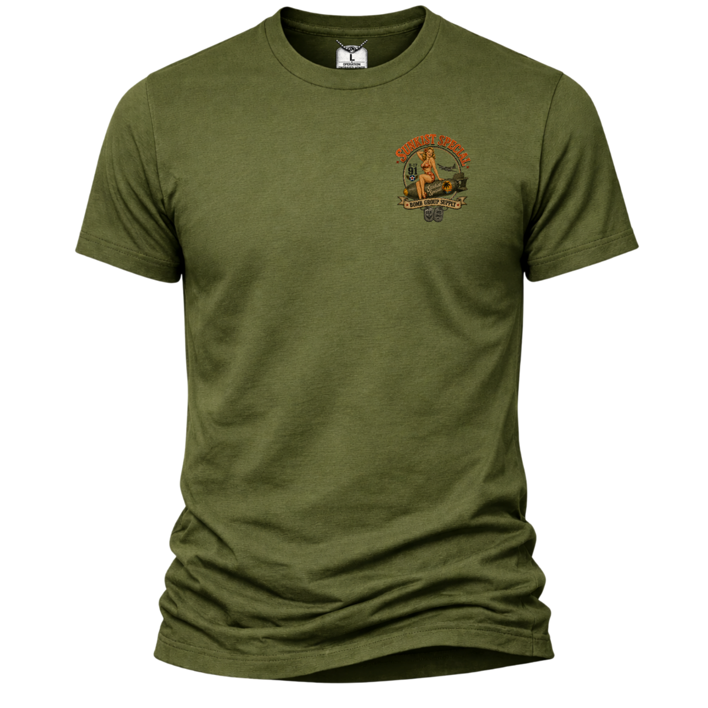 Sunkist Special B-17 WW2 Bomb Group Supply Shirt – Vintage WWII Nose Art Pin-Up Tee