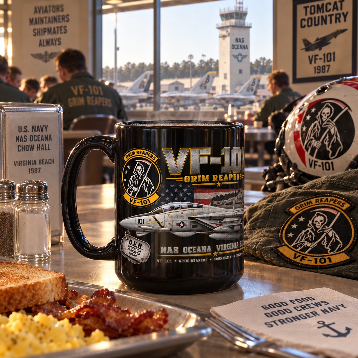VF-101 Grim Reapers F-14 Tomcat – NAS Oceana 1987 – 15 oz Black Tribute Coffee Mug - Free Shipping