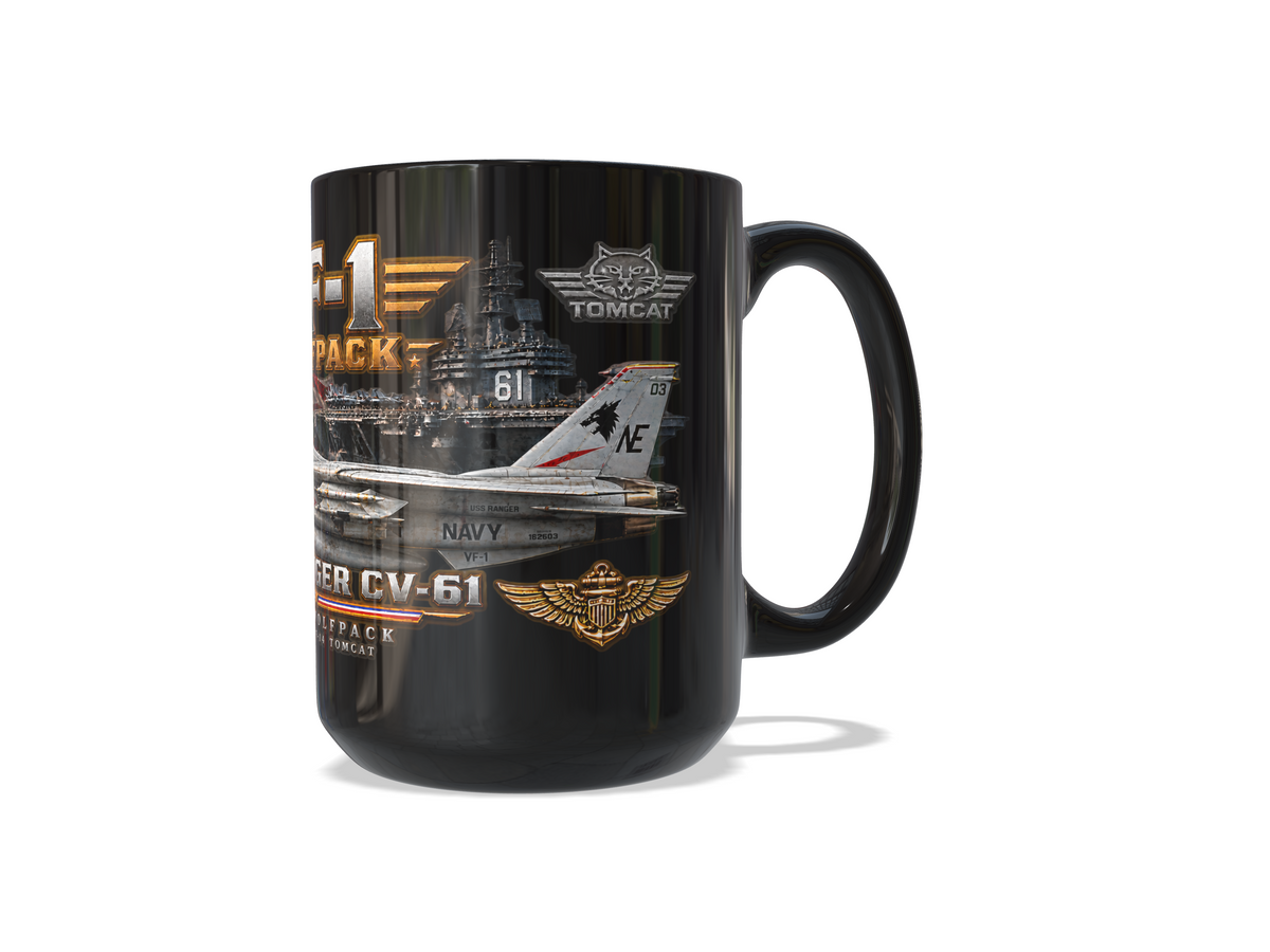 VF-1 Wolfpack F-14 Tomcat – USS Ranger CV-61 – 15 oz Black Military Aviation Mug