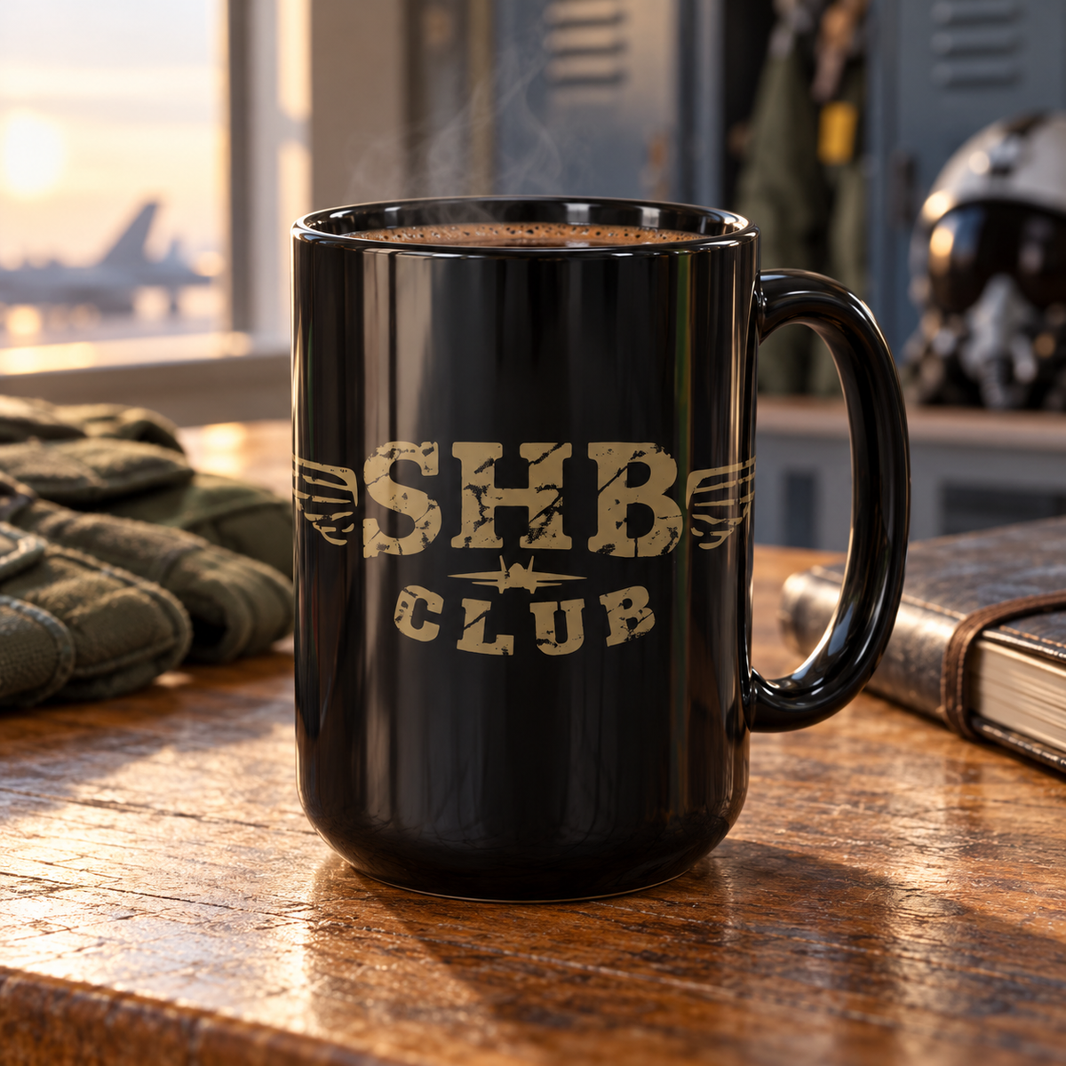 SHB Club “Shit Hot Break” Aviation Mug – Ships Free - 15 oz Black Ceramic