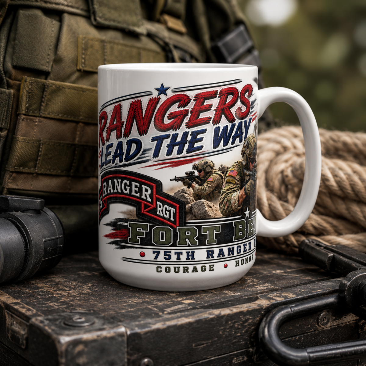 Fort Benning 75th Ranger Regiment Coffee Mug – Rangers Lead the Way 15 oz Army Ranger Coffee Cup