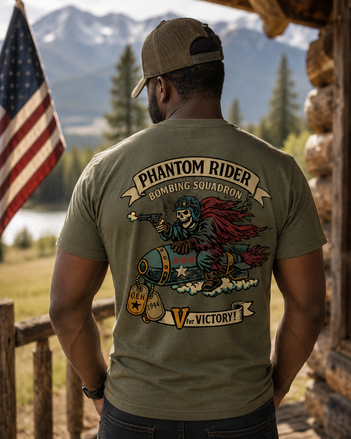 Phantom Rider Bombing Squadron OEH T-Shirt – WWII Tattoo Flash Military Heritage Shirt
