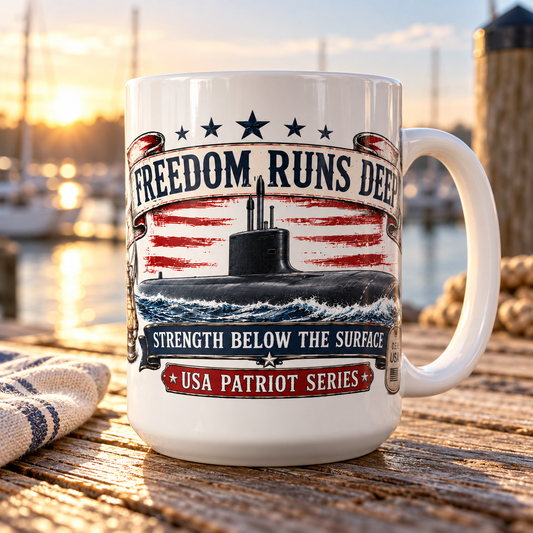 Freedom Runs Deep US Navy Submarine Coffee Mug Ships Free