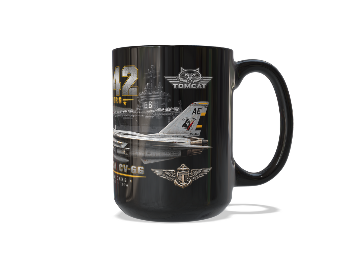 VF-142 Ghostriders F-14A Tomcat – USS America CV-66 – 1976 – 15 oz Black Mug - Ship Free