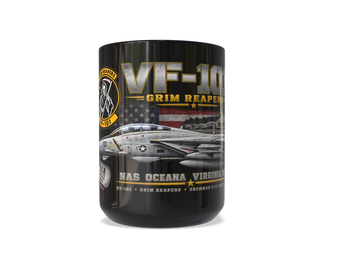 VF-101 Grim Reapers F-14 Tomcat – NAS Oceana 1987 – 15 oz Black Tribute Coffee Mug - Free Shipping
