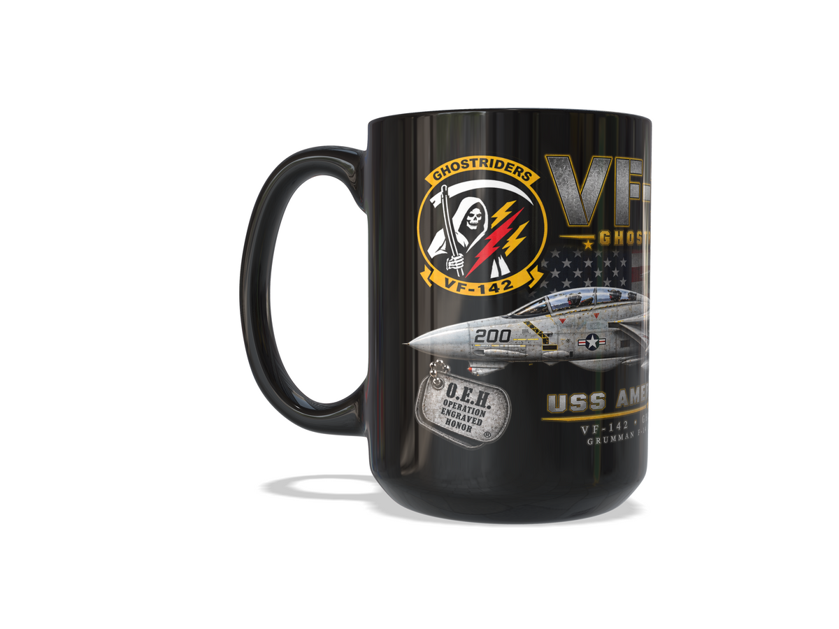 VF-142 Ghostriders F-14A Tomcat – USS America CV-66 – 1976 – 15 oz Black Mug - Ship Free