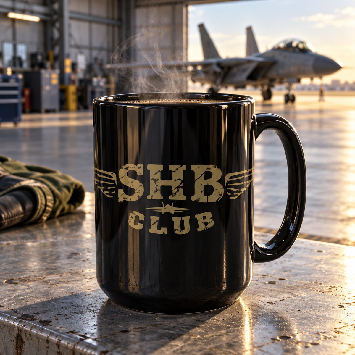 SHB Club “Shit Hot Break” Aviation Mug – Ships Free - 15 oz Black Ceramic