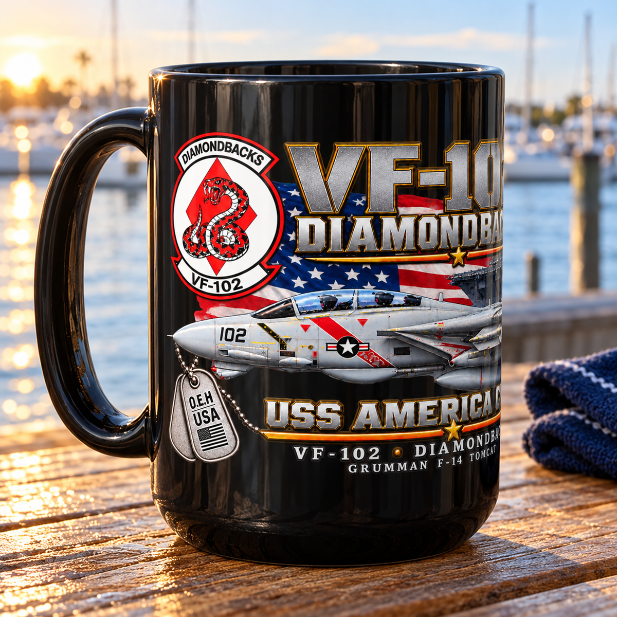VF-102 Diamondbacks F-14 Tomcat Mug – USS America CV-66 | 15 oz Black | Free Shipping