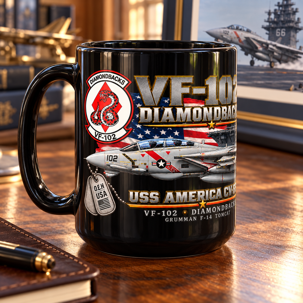 VF-102 Diamondbacks F-14 Tomcat Mug – USS America CV-66 | 15 oz Black | Free Shipping