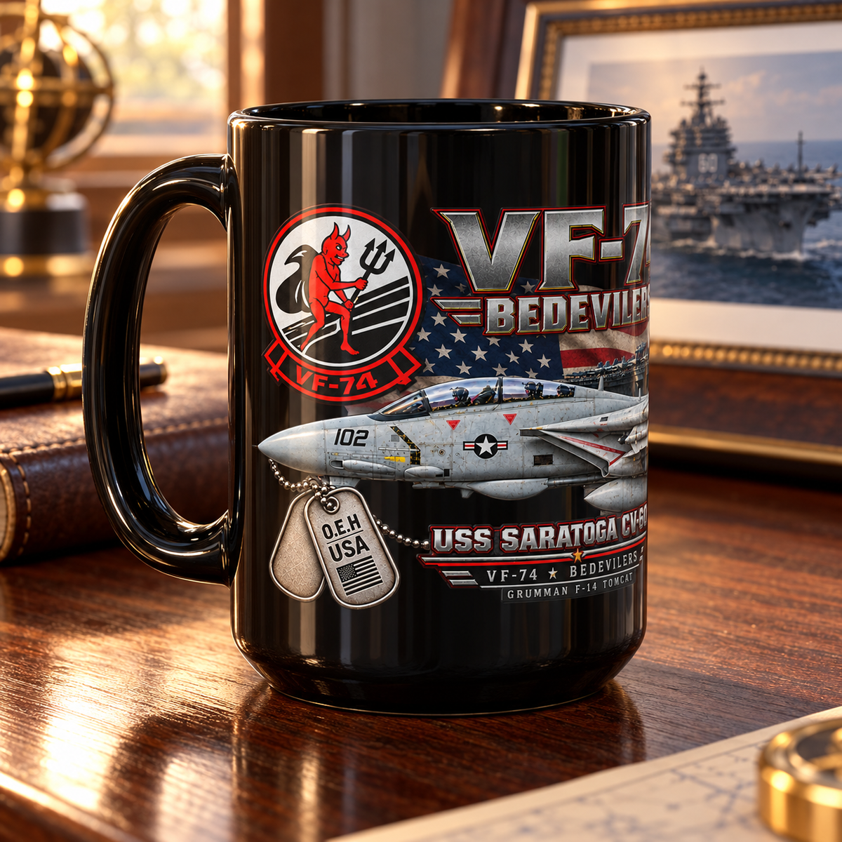 VF-74 Bedevilers F-14 Tomcat Mug – USS Saratoga CV-60 | 15 oz Black | Free Shipping