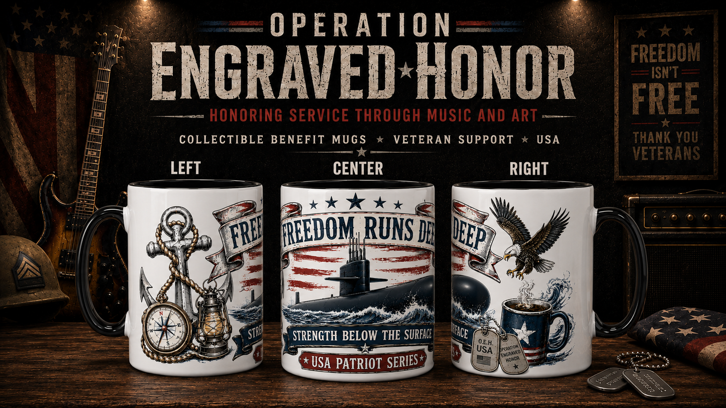 Freedom Runs Deep – Operation Engraved Honor 15 oz Black & White Ceramic Mug