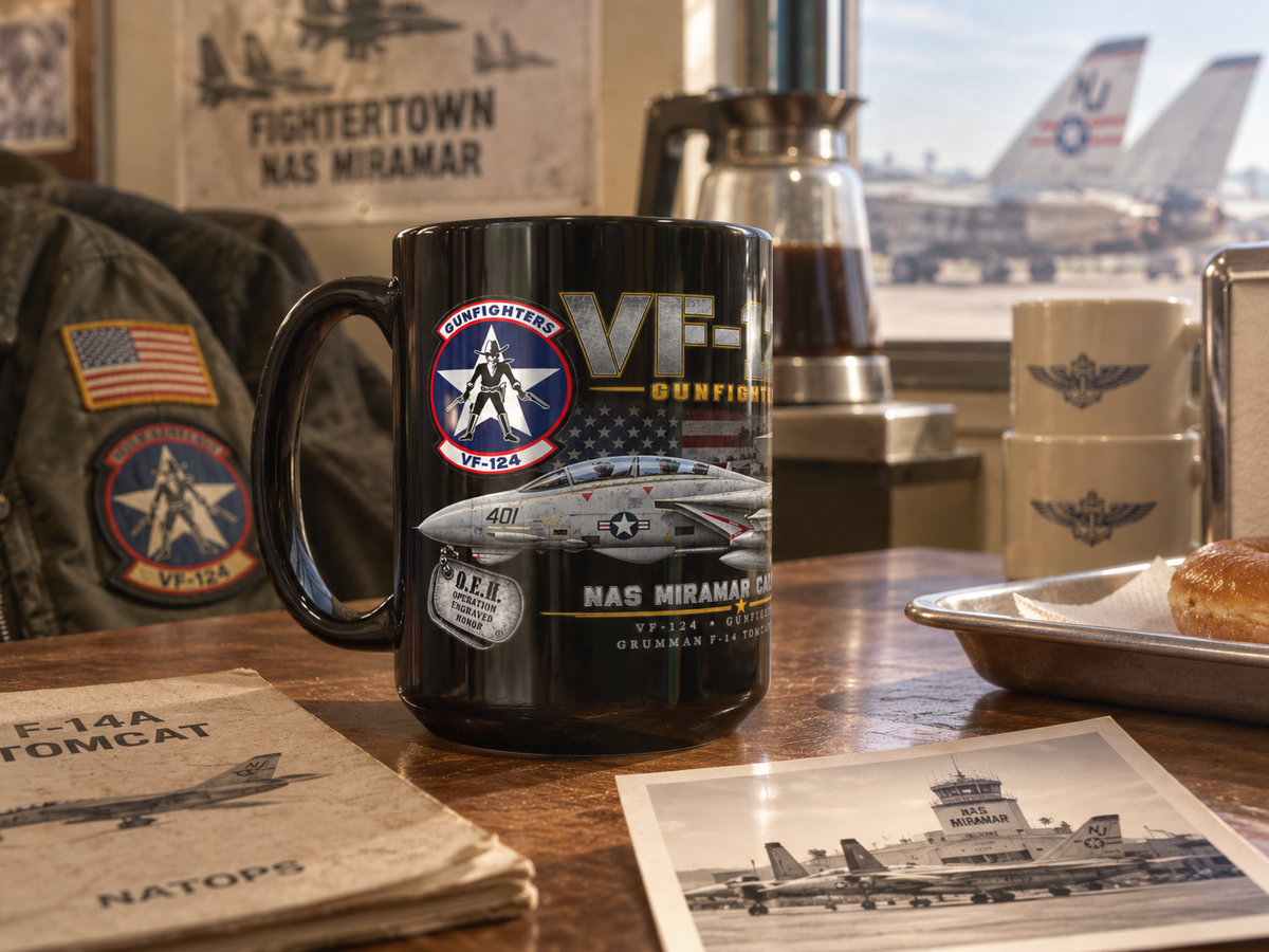 VF-124 Gunfighters F-14A Tomcat – NAS Miramar 1976 – 15 oz Black Tribute Coffee Mug
