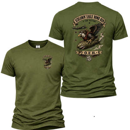 Screamin’ Eagle Bomb Run Shirt – Operation Engraved Honor WWII Bomber Nose Art Tee