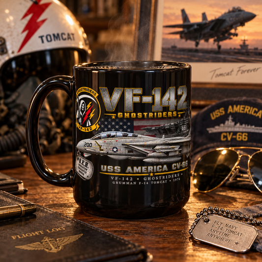 VF-142 Ghostriders F-14A Tomcat – USS America CV-66 – 1976 – 15 oz Black Mug - Ship Free