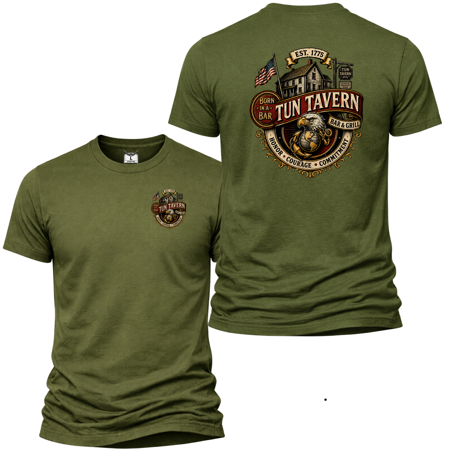 Tun Tavern Marine Tribute Shirt – Born in a Bar Est. 1775 Bar & Grill Tee