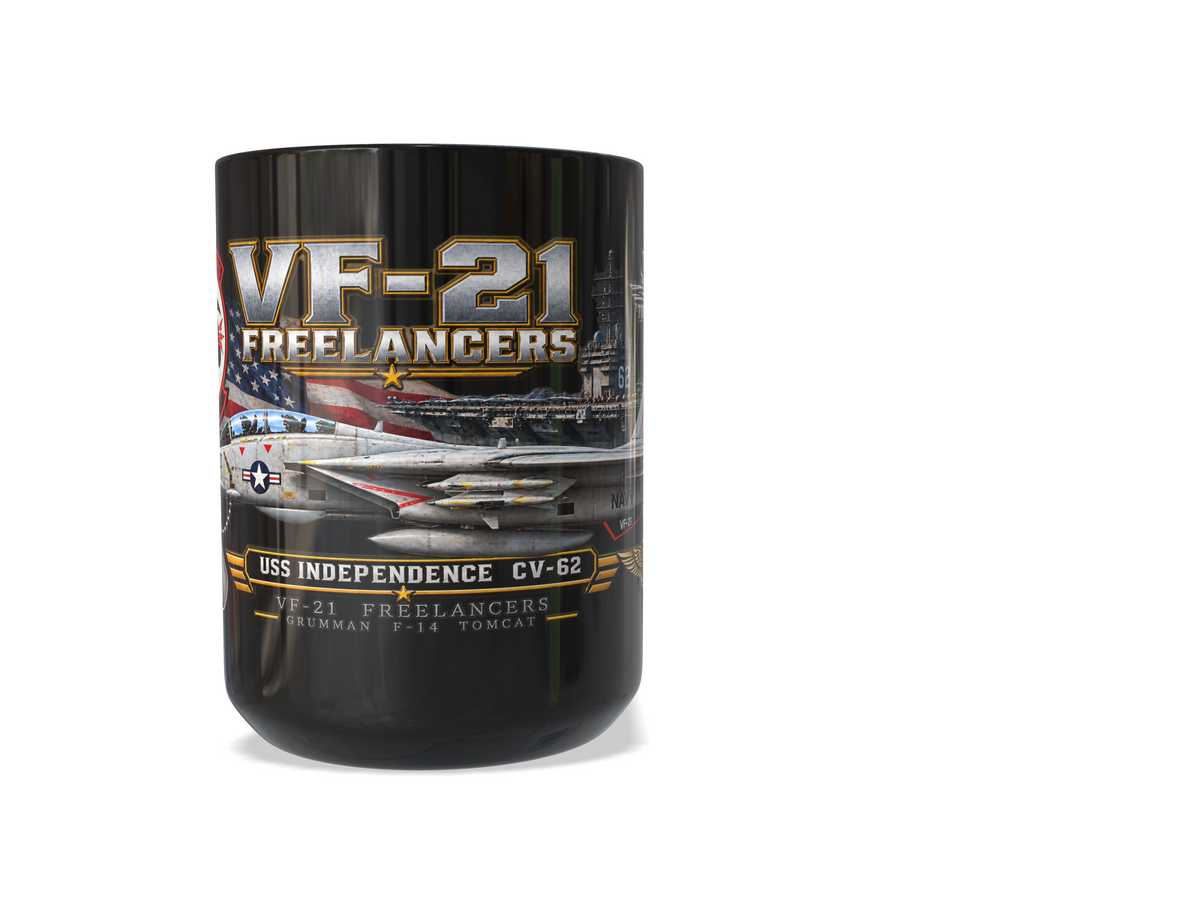 VF-21 Freelancers F-14 Tomcat Mug - Ships Free – USS Independence CV-62 | 15 oz Black Ceramic