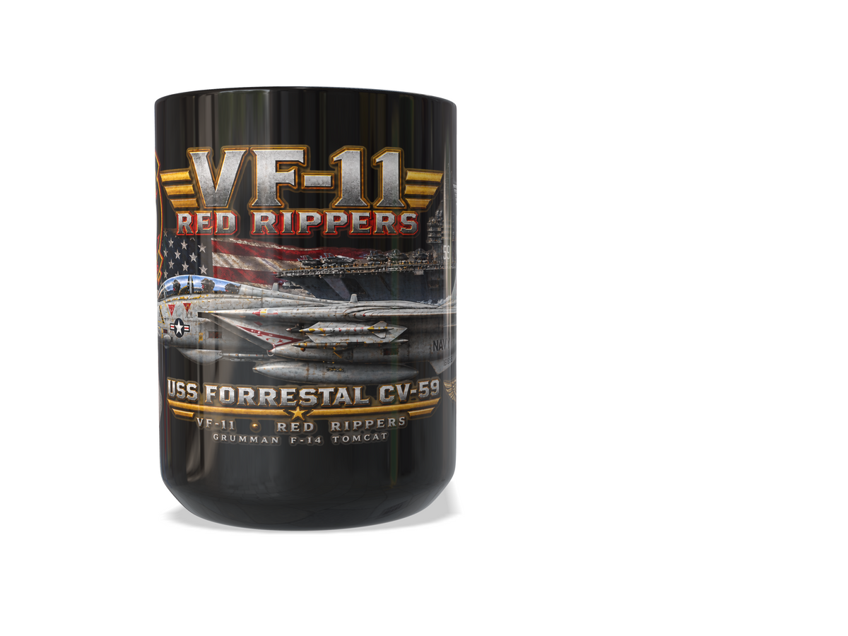 VF-11 Red Rippers F-14 Tomcat Mug – USS Forrestal CV-59 | 15 oz Black Ceramic