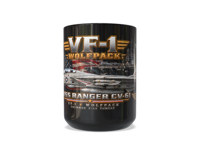 VF-1 Wolfpack F-14 Tomcat – USS Ranger CV-61 – 15 oz Black Military Aviation Mug