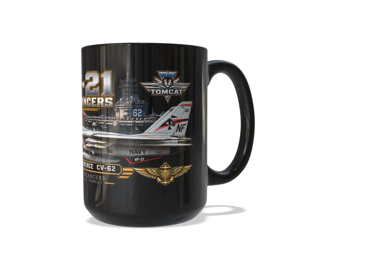VF-21 Freelancers F-14 Tomcat Mug - Ships Free – USS Independence CV-62 | 15 oz Black Ceramic