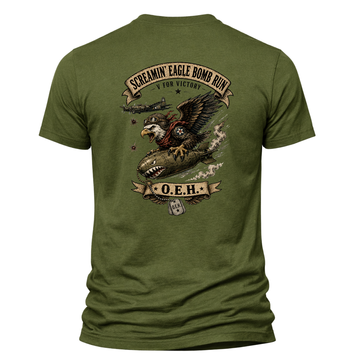 Screamin’ Eagle Bomb Run Shirt – Operation Engraved Honor WWII Bomber Nose Art Tee