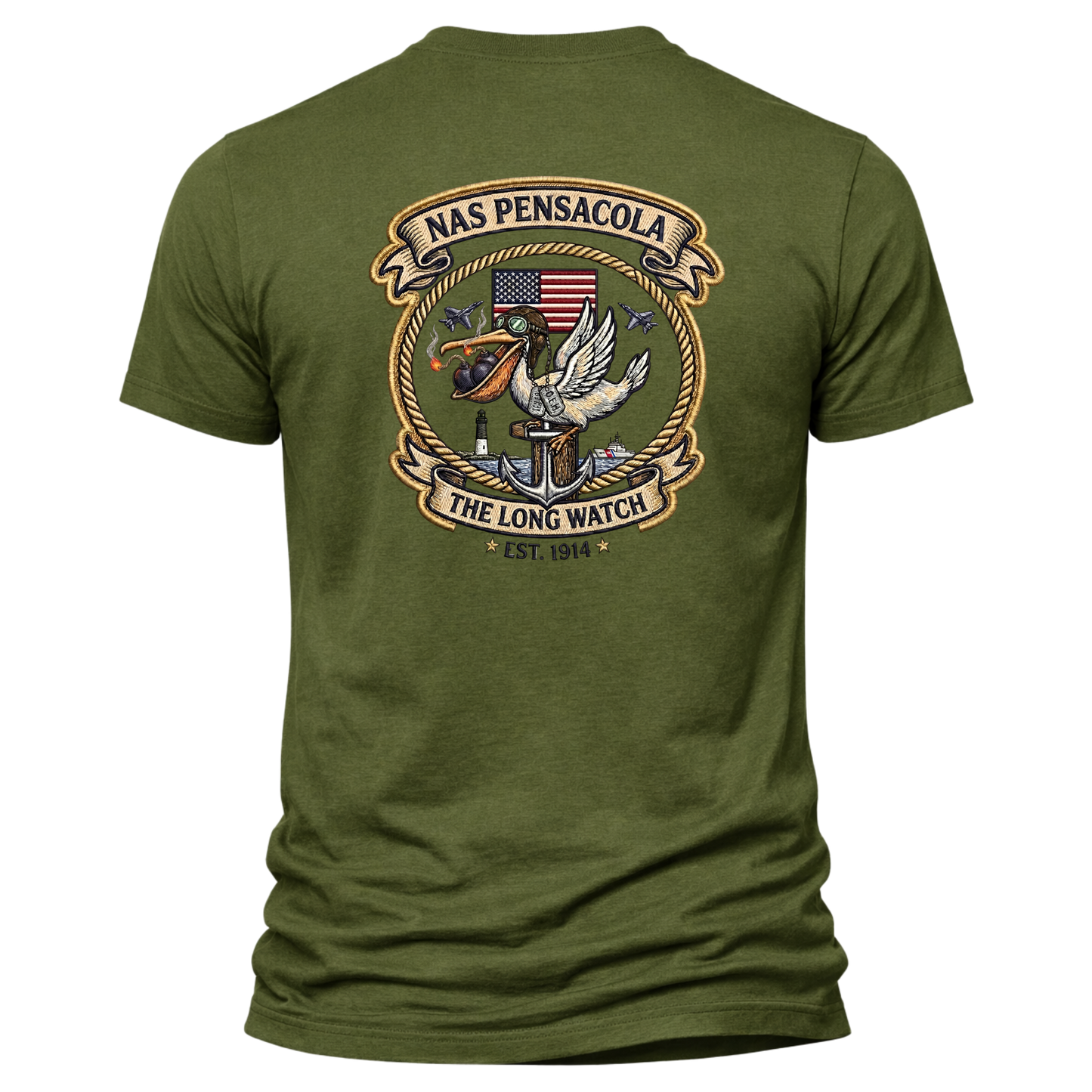NAS Pensacola Lighthouse Shirt – The Long Watch Military Heritage Tee | OEH Veteran Navy Aviation T-Shirt