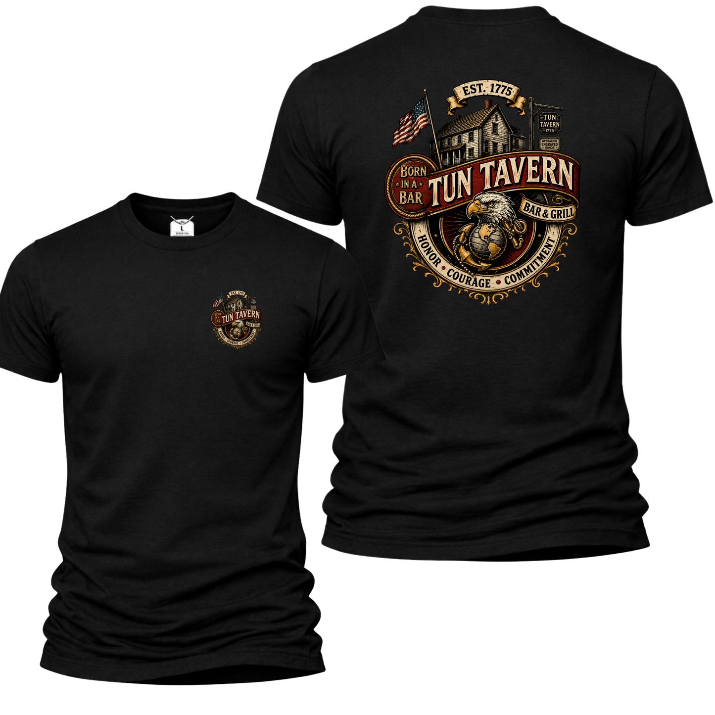 Tun Tavern Marine Tribute Shirt – Born in a Bar Est. 1775 Bar & Grill Tee