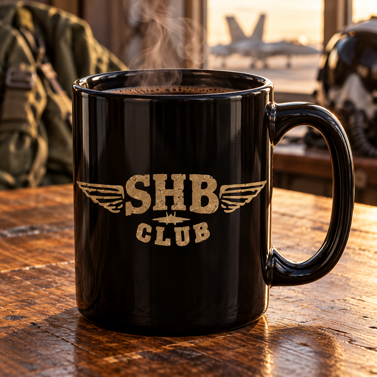 SHB Club “Shit Hot Break” Aviation Mug – Ships Free - 15 oz Black Ceramic