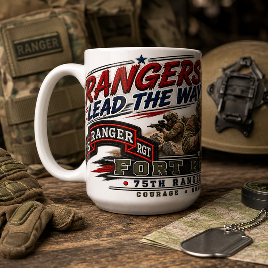 Fort Benning 75th Ranger Regiment Coffee Mug – Rangers Lead the Way 15 oz Army Ranger Coffee Cup