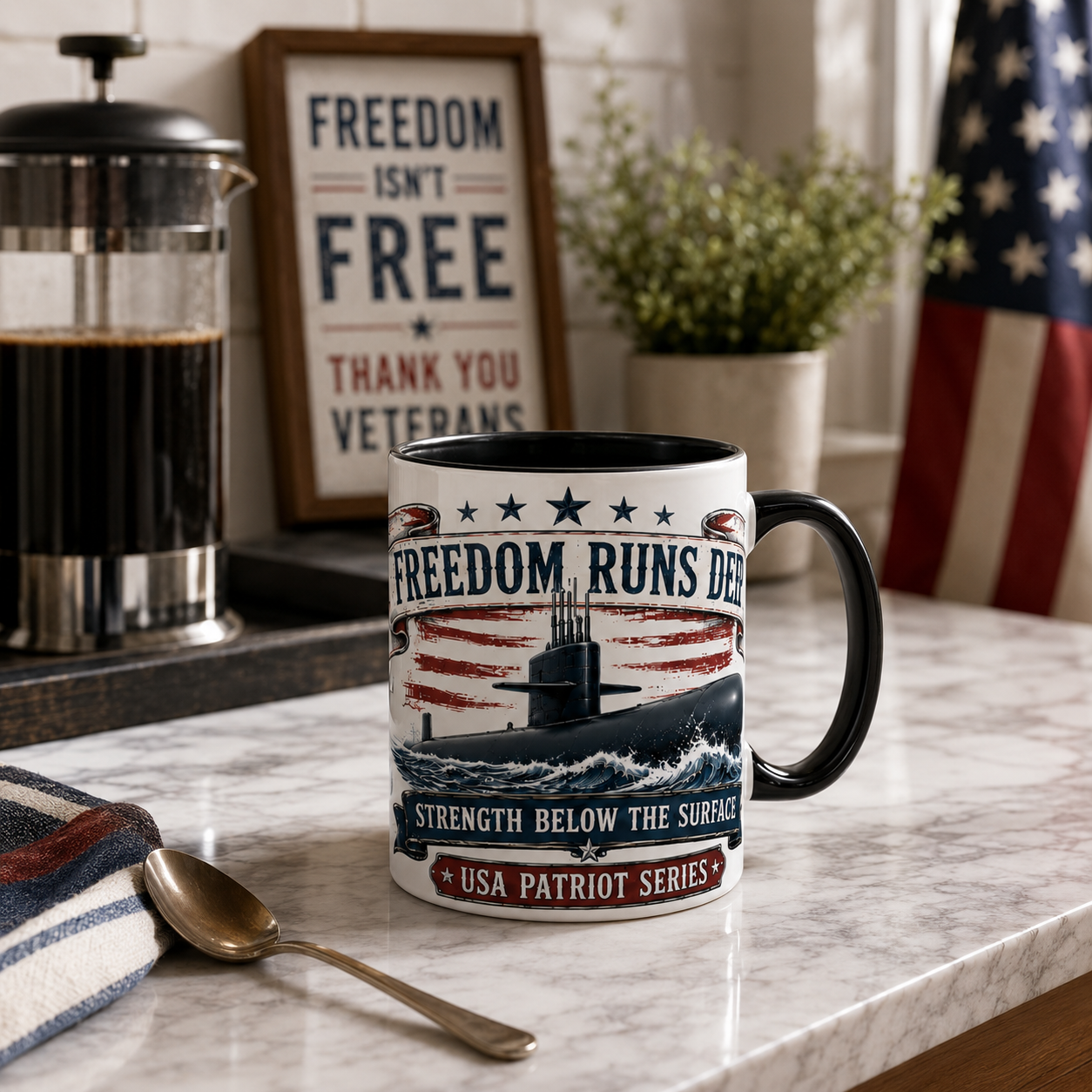Freedom Runs Deep – Operation Engraved Honor 15 oz Black & White Ceramic Mug
