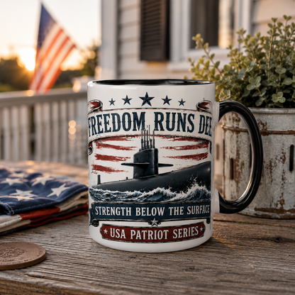 Freedom Runs Deep – Operation Engraved Honor 15 oz Black & White Ceramic Mug