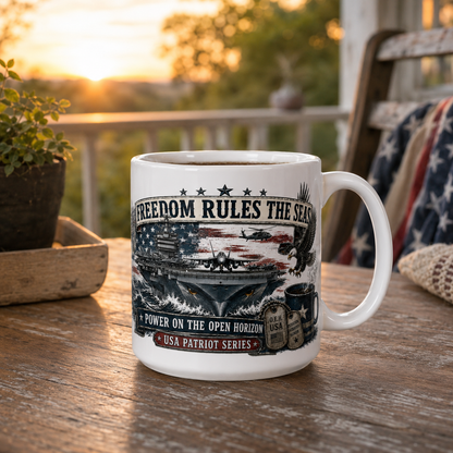 Freedom Rules the Seas Mug – USA Patriot Series | Operation Engraved Honor Benefit Mug