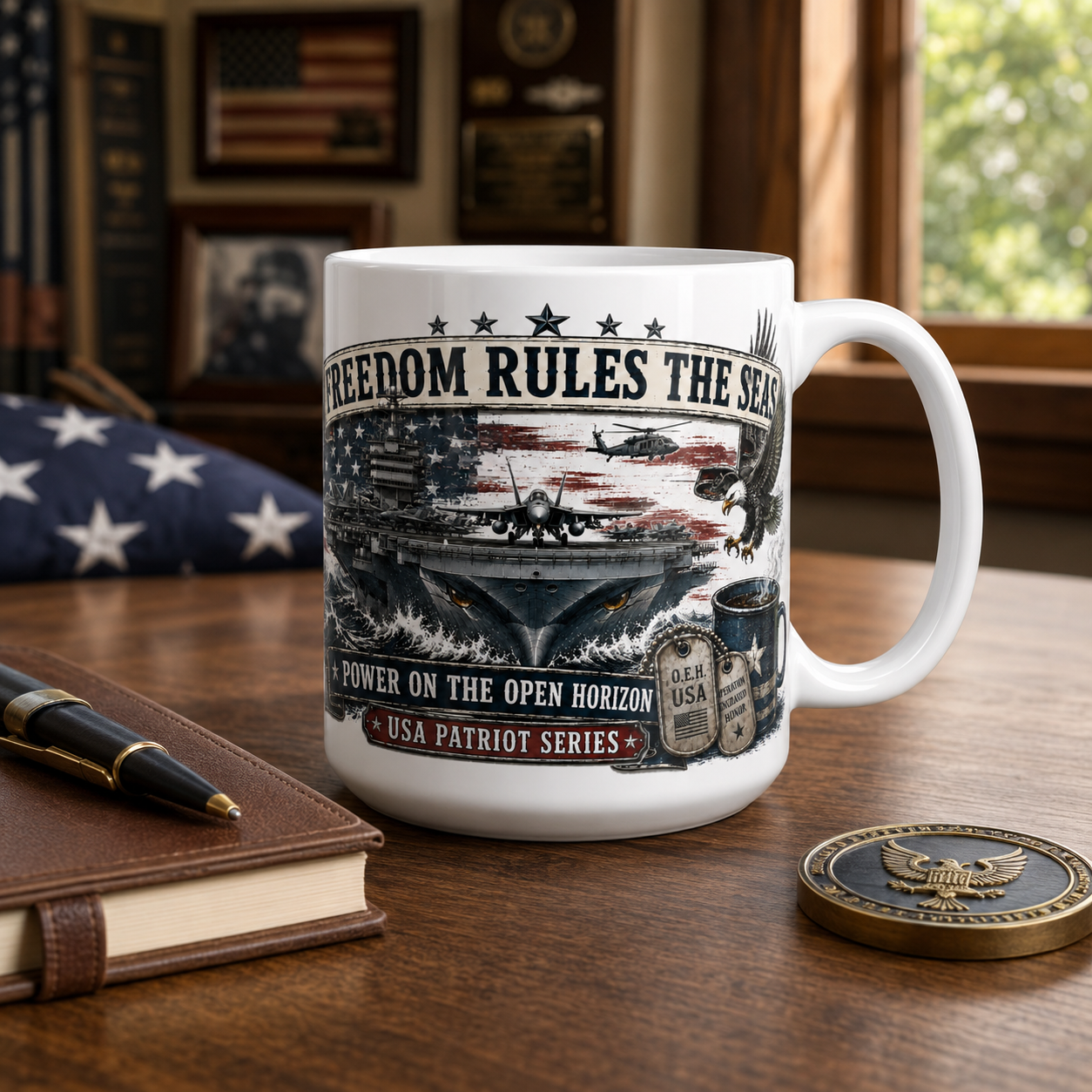 Freedom Rules the Seas Mug – USA Patriot Series | Operation Engraved Honor Benefit Mug
