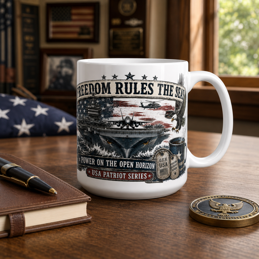 Freedom Rules the Seas Mug – USA Patriot Series | Operation Engraved Honor Benefit Mug