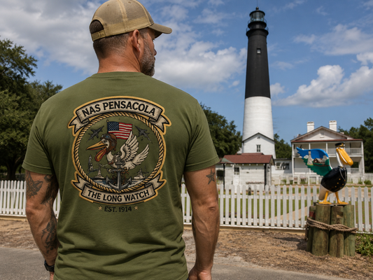 NAS Pensacola Lighthouse Shirt – The Long Watch Military Heritage Tee | OEH Veteran Navy Aviation T-Shirt