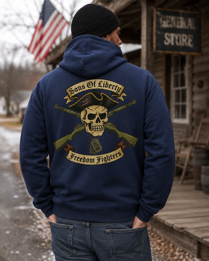 Sons of Liberty Freedom Fighters Zip-Up Hoodie – Patriotic Skull Heritage Hoodie