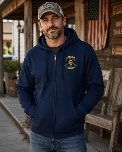 Sons of Liberty Freedom Fighters Zip-Up Hoodie – Patriotic Skull Heritage Hoodie
