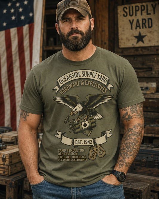 Camp Pendleton Oceanside Supply Yard Shirt, Hardware & Explosives Military Tee, OEH Marine Corps Inspired Patriotic Shirt