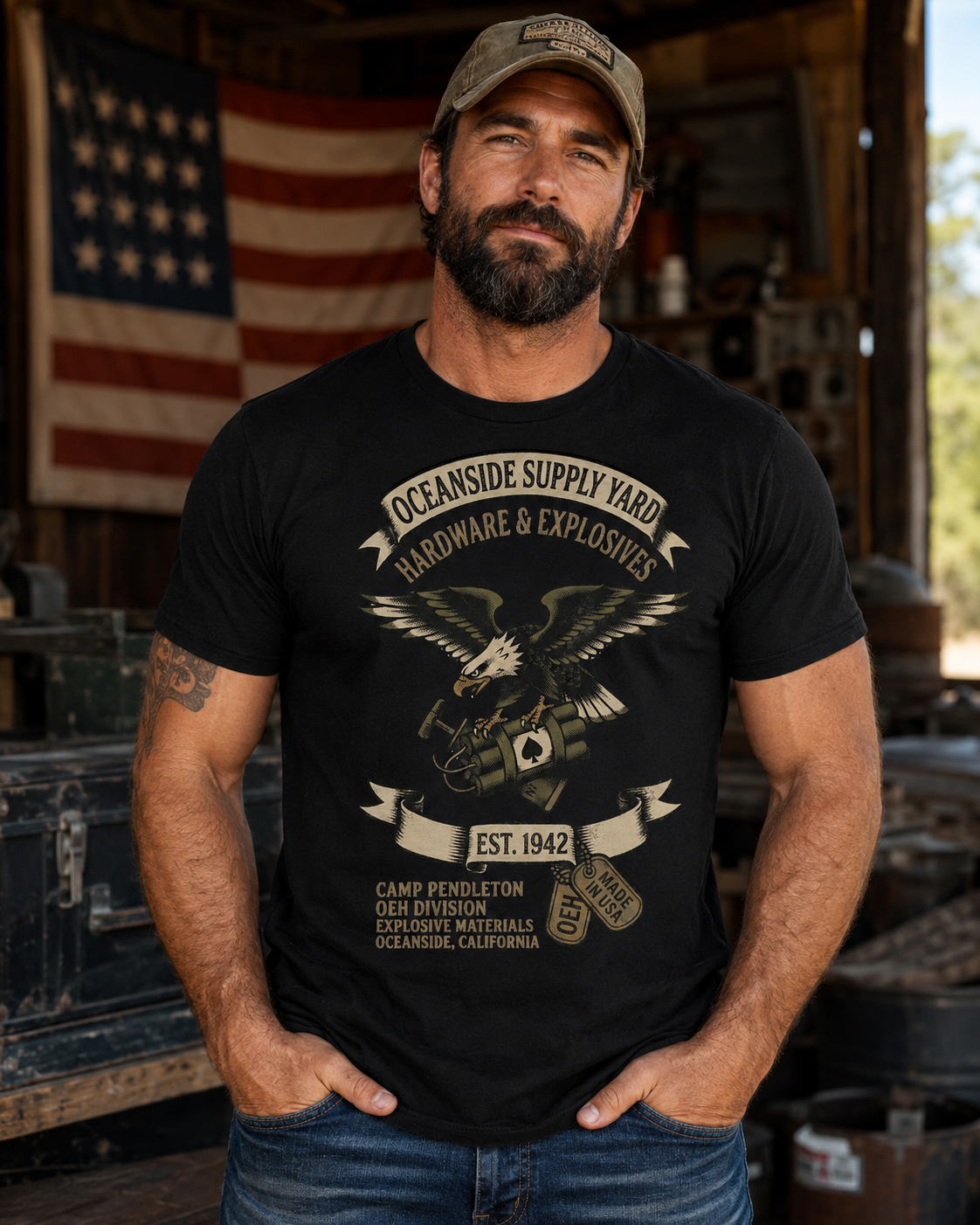 Camp Pendleton Oceanside Supply Yard Shirt, Hardware & Explosives Military Tee, OEH Marine Corps Inspired Patriotic Shirt