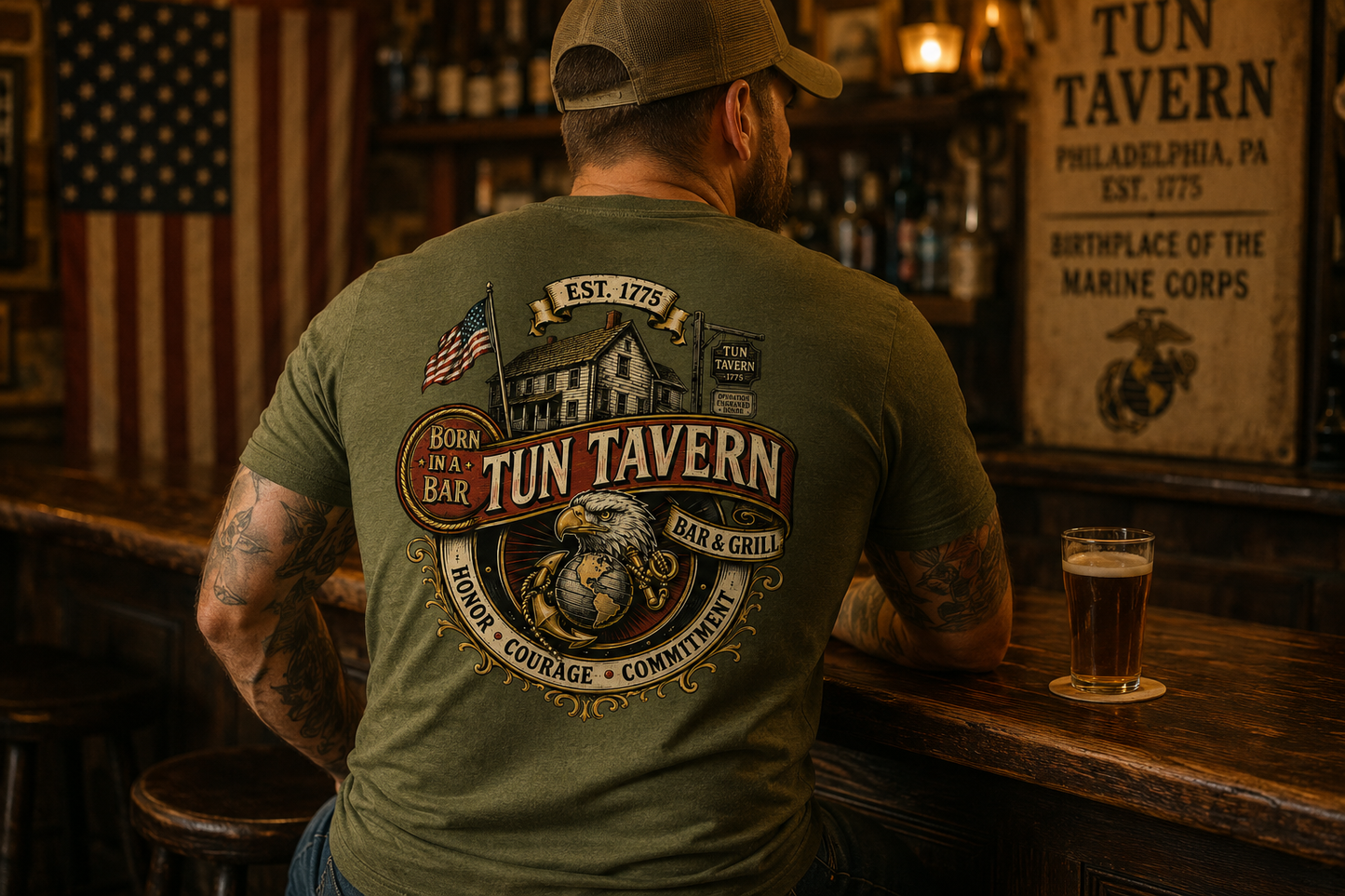 Tun Tavern Marine Tribute Shirt – Born in a Bar Est. 1775 Bar & Grill Tee