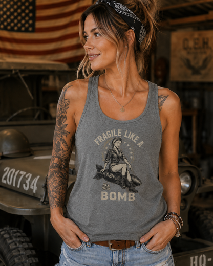 Fragile Like a Bomb Women’s Tri-Blend Bella Unisex Tank Top – OEH Vintage Pin-Up Military Heritage Tank