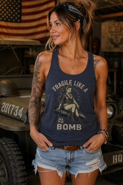 Fragile Like a Bomb Women’s Tri-Blend Bella Unisex Tank Top – OEH Vintage Pin-Up Military Heritage Tank