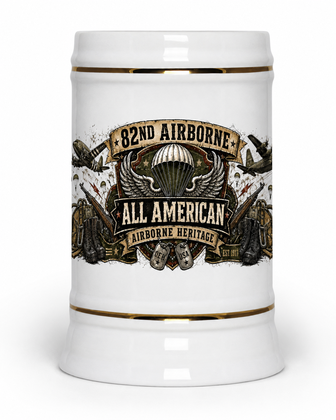 82nd Airborne OEH All American Heritage Ceramic Beer Stein Mug 22 OZ