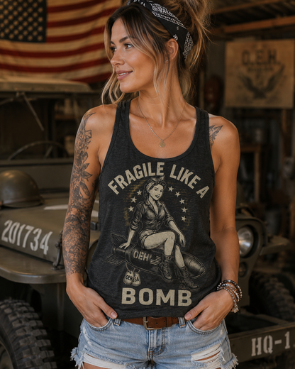 Fragile Like a Bomb Women’s Tri-Blend Bella Unisex Tank Top – OEH Vintage Pin-Up Military Heritage Tank