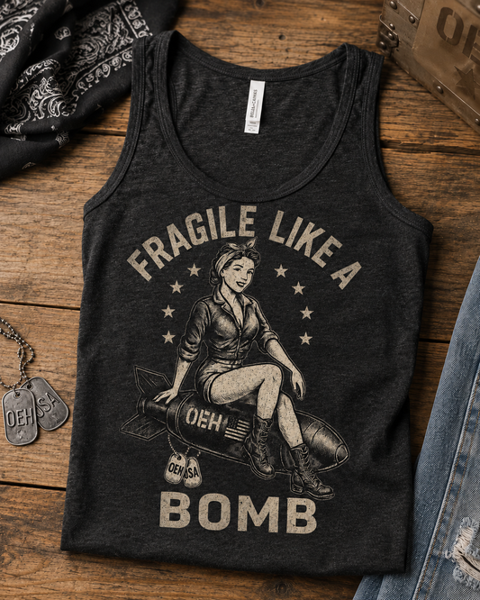 Fragile Like a Bomb Women’s Tri-Blend Bella Unisex Tank Top – OEH Vintage Pin-Up Military Heritage Tank