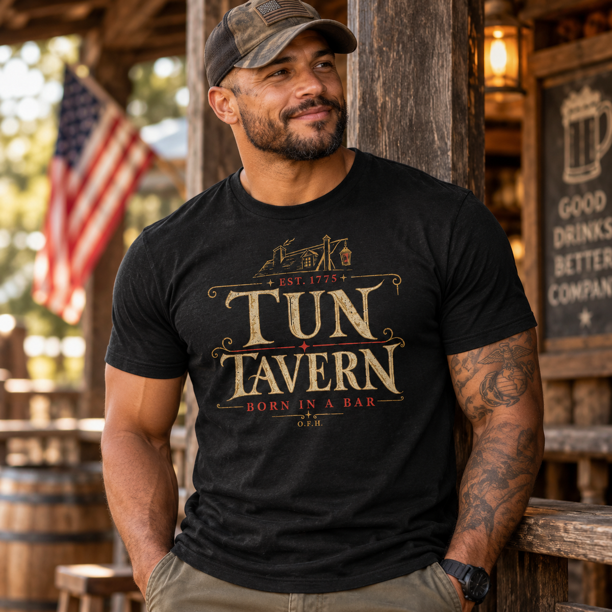 Tun Tavern Marine Corps Tribute T-Shirt – Born in a Bar Est. 1775 – 26.99 Free Shipping USA Cotton